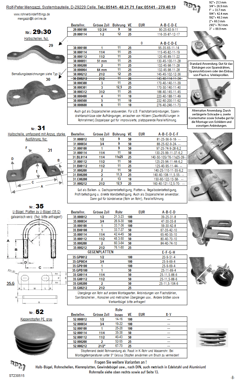 RPM_rohrverbinder_rohrschellen,Rohrschellen_ähnlich_DIN_3567_Halbschelle_ähnlich_DIN_1593 in 1/2Zoll 3/4Zoll 1Zoll 11/4Zoll 11/2Zoll 2Zoll 21/2Zoll 21,30 26,90 33,70 42,40 48,30 60,30 mm